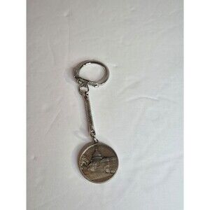 Silver Tone Souvenir Keychain US Capitol Building Original Corner Stone